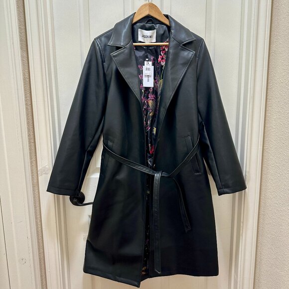 Jason Wu Women's Faux Leather Long Jacket Size M Black Button Closure Belted NEW - Picture 1 of 16